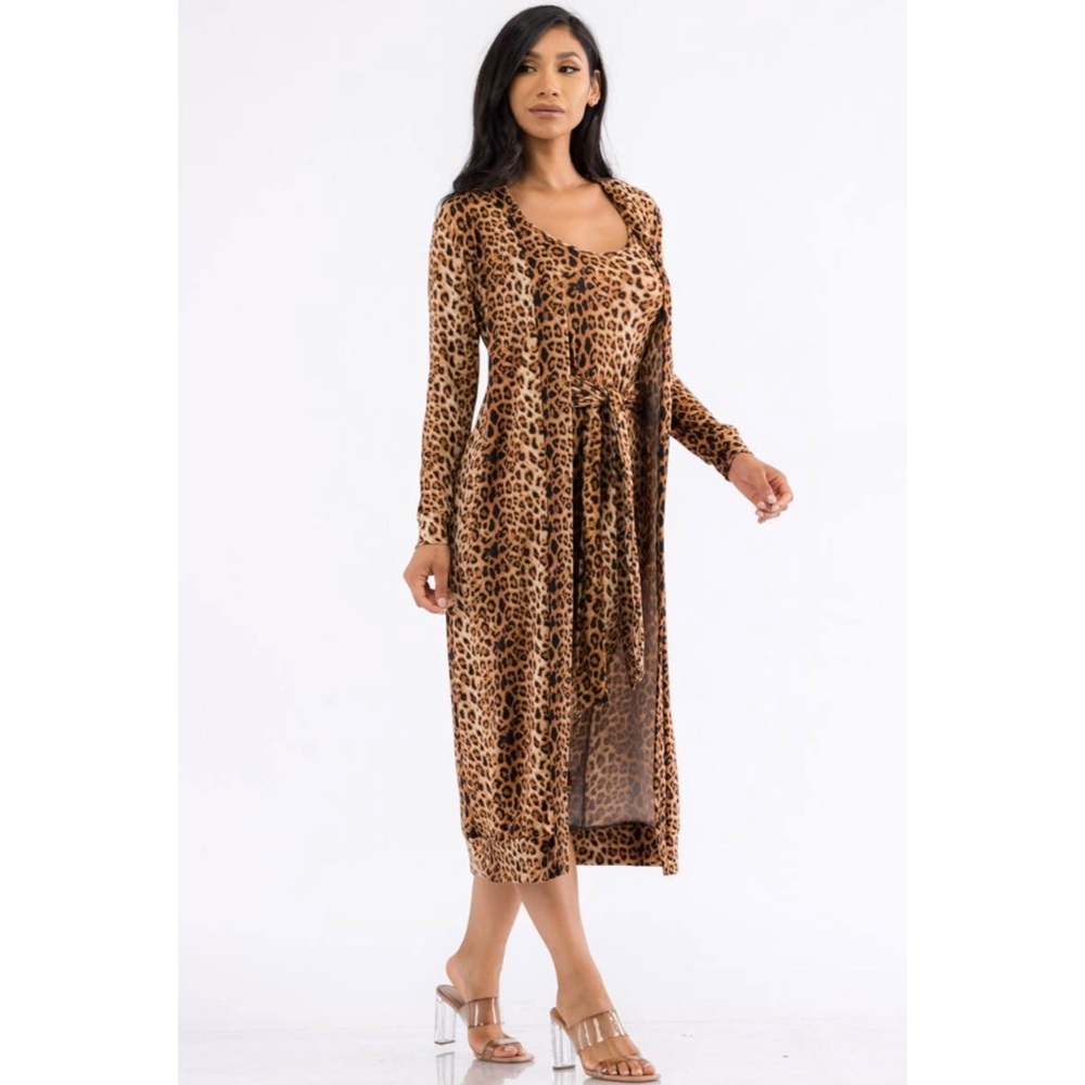 Two-Piece Dress and Cardigan Set, Sizes Small - 1XLarge (Leopard Print) - Picture 5 of 7